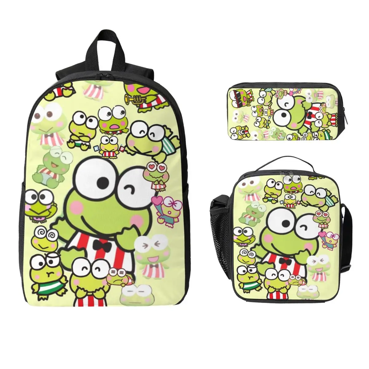 

Keroppi Big-eyed Frog Cartoo Backpack Boys Girls BookBag School Bag Computer Shoulder Bags 3ps Insulated Lunch Bag Pencil Case