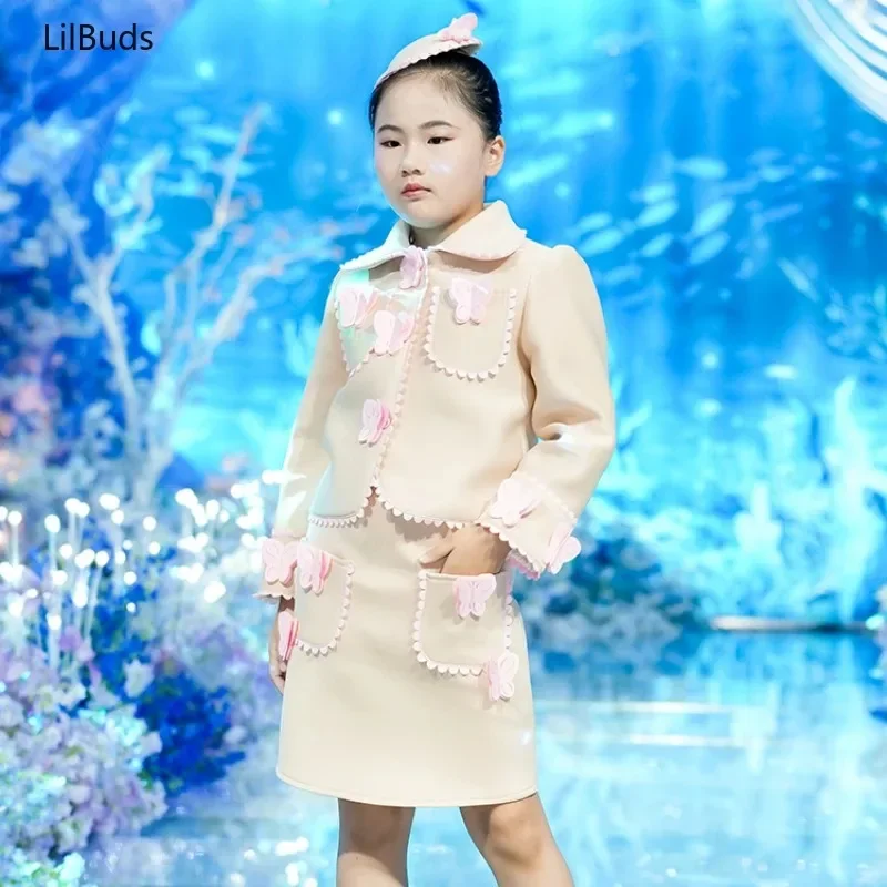 2024 Children's Clothing Sweet Oufit Little Kids Girl's Light Luxury Banquet Dress Suit Costumes New Two-Piece Autumn Clothes