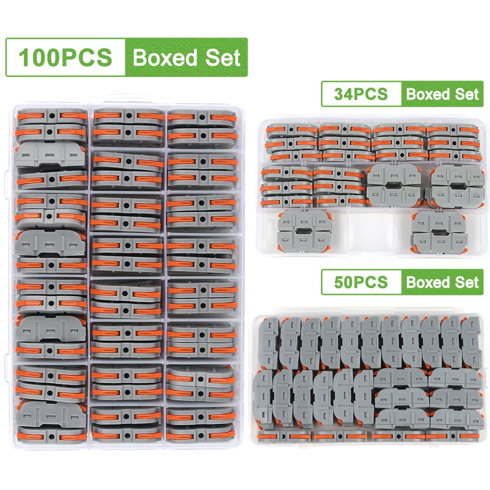 34/50/100pcs Boxed Lever Wire Connector For 28-12 AWG 1 to 1 Quick Wire Connector Compact Splice Insulated Terminal Connectors