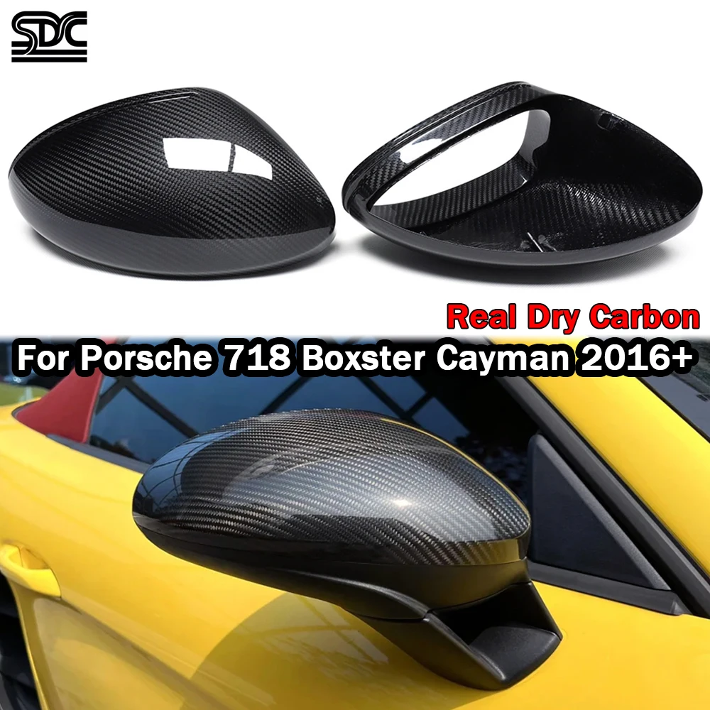

718 Real Dry Carbon Mirrors For Porsche 718 Cayman Boxster 2016+ Replacement Exterior Side Mirror Covers Caps 2Pcs/set RHD LHD