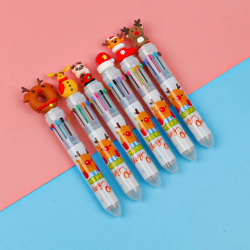 Imagem -03 - Kawaii Caneta Esferográfica Retrátil Bonito Papai Noel Presente de Natal Caneta Rollerball Escola e Escritório Papelaria 10 Cores 20 Pcs por Lote