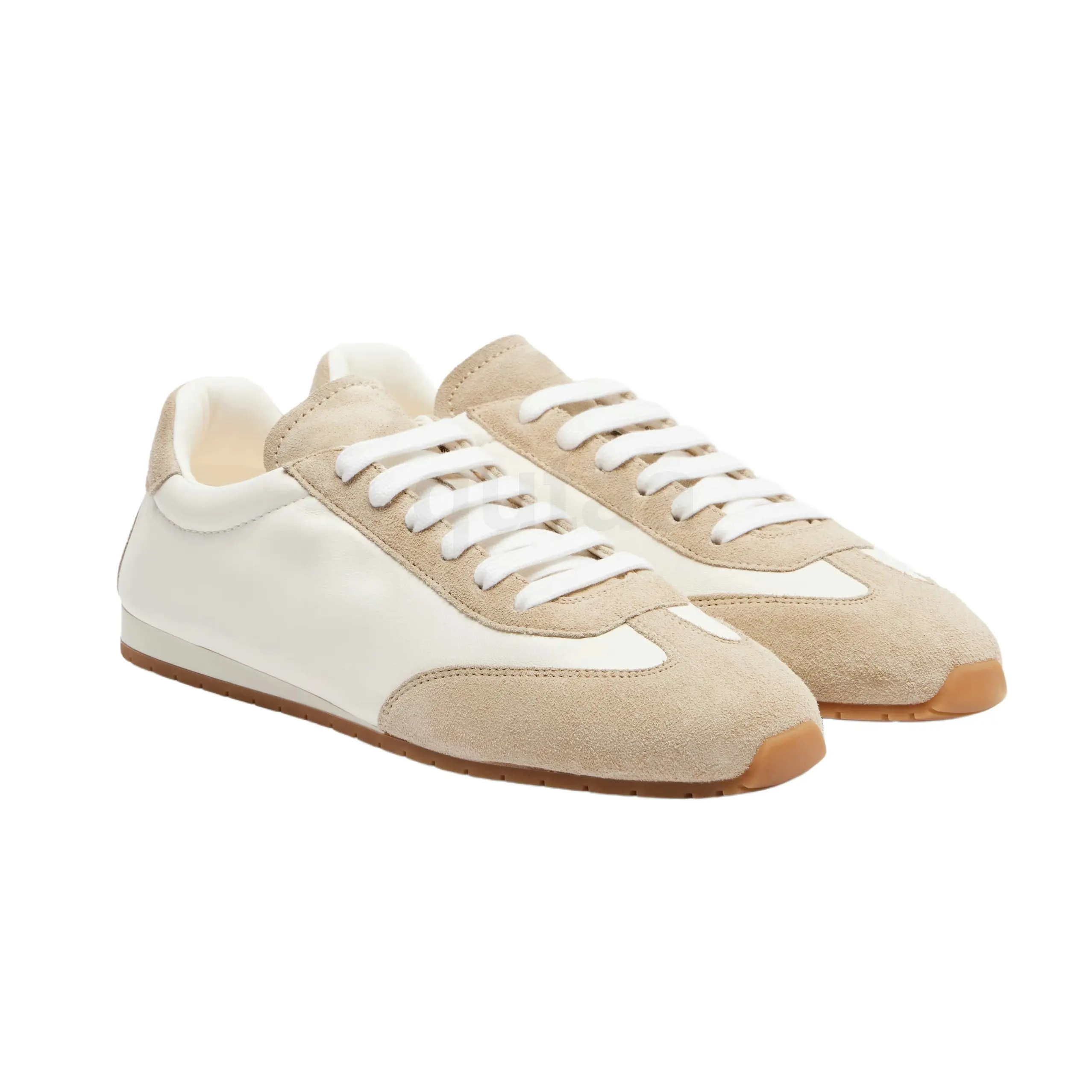 Women's Cow Suede Lace-Up Sneakers - Round Toe Flats Shoes
