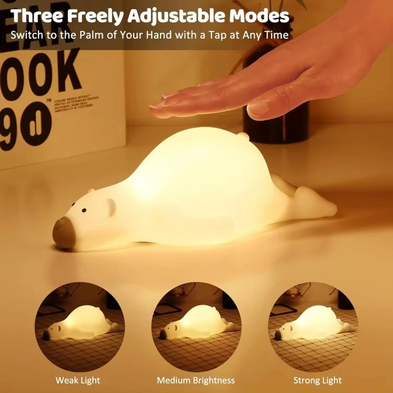 Cute Bear LED Night Light Rechargeable Animal Silicone Lamp Touch Sensor Color Changing Lazy Bear Night Light