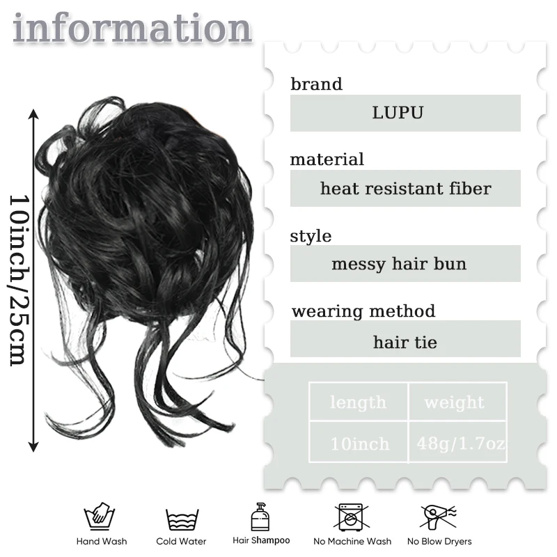 합성 헤어 번 보우 헤어 액세서리 엉킨 웨이브 가발 엘라스틱 헤어 타이 여성용 가발 모든 행사에 적합