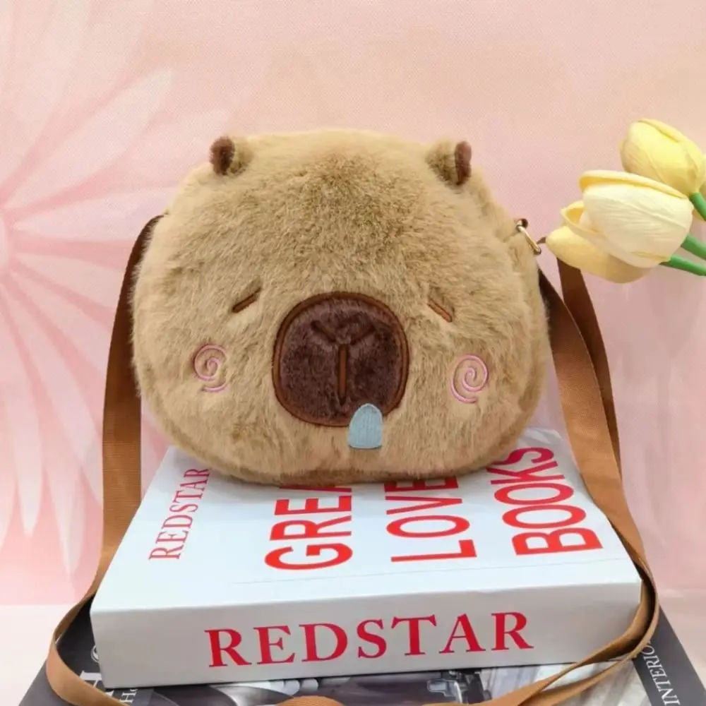 Runny Nose Capybara Plush Phone Bag Large Capacity Blushing Capybara Coin Purse Stuffed Zipper Capybara Crossbody Bag