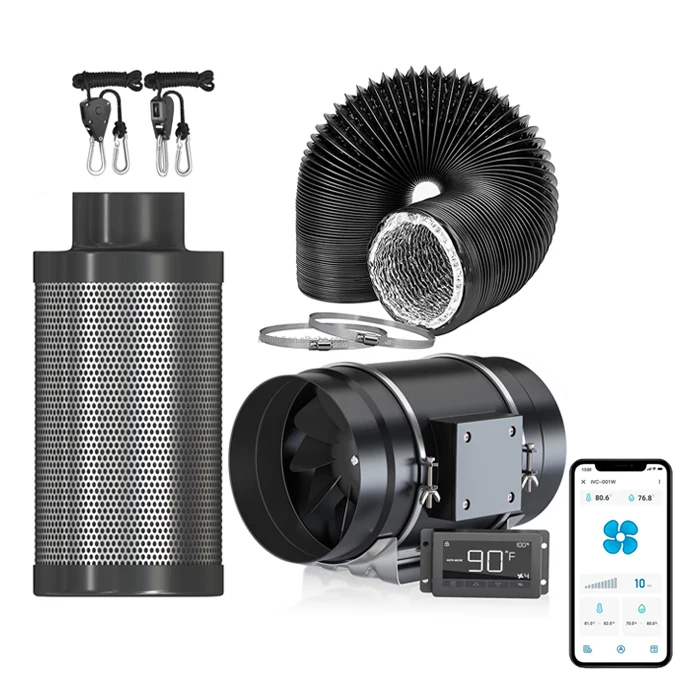 Slient 8 Inch Air Filtration Combo 830CFM Inlin Duct Fan with WiFi Smart Controller Ventilation Carbon Filter Blower Fan