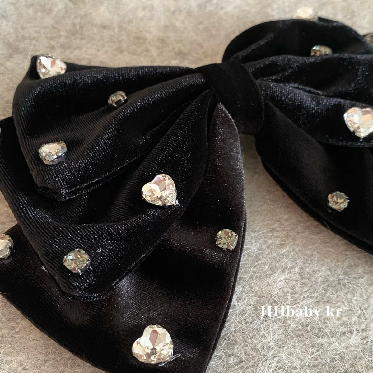 قطعة واحدة من مشبك شعر الماس المرصع بفيونكة، حجر الراين على شكل قلب، مشبك شعر مخملي أسود راقي، أغطية رأس للنساء #5