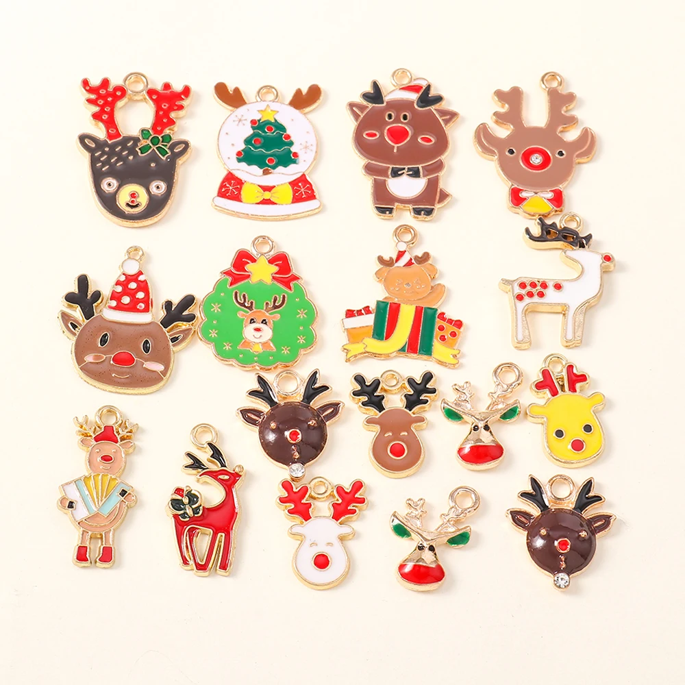 10 Stück süße Emaille Weihnachten Hirsch Elch Charms DIY für Armbänder Anhänger Ohrringe Herstellung Weihnachten Charms Schmuck Zubehör