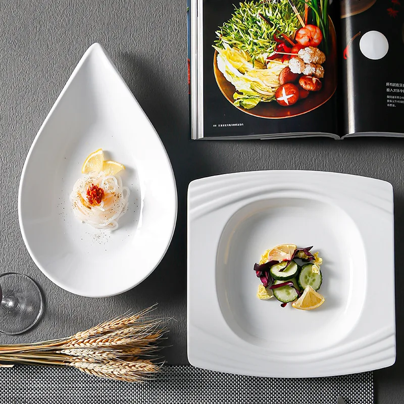 Irregular Shape White Melamine Hotel Dinner Plates Dishes Imitation Porcelain Trays Salad Dessert for Home and Kitchen