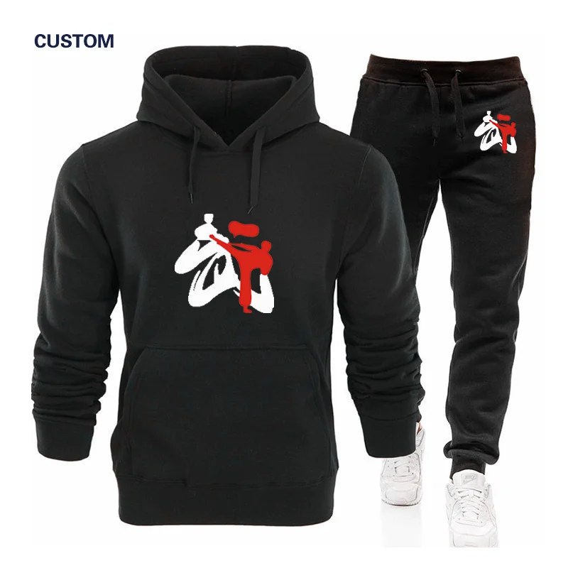 Men's Casual Hooded Top print photo Jogging Sports Suit Mountaineering Drawstring Sports Pants Two-piece Set Custom logo  DIY view 4