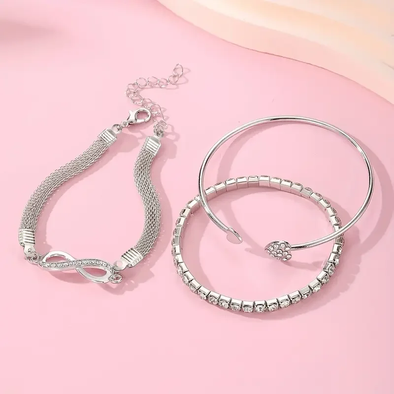 3 teile/satz Vintage Kristall Strass Herz Armbänder für Frauen Mode Geometrische Einstellbare Unendlichkeit Manschette Armreif Schmuck Geschenke