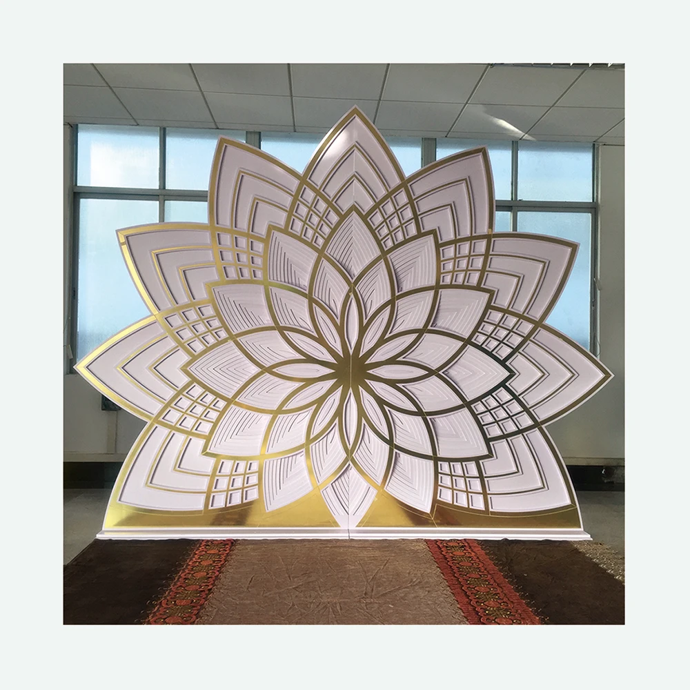 Luxury Lotus Shape Flower Pattern Golden Mirror Cheap Backdrop Design For Wedding Event Decor Free Express Shipping