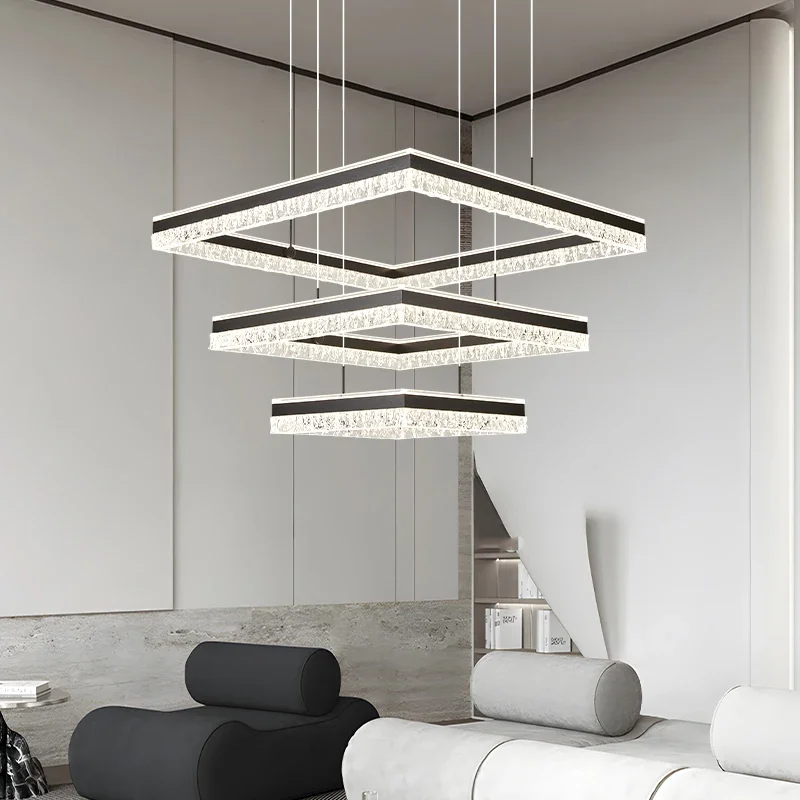 

Modern Square Home Design Acrylic Led Pendant Lights for Living Dining Table Room Sofa Lamp Decor Dimmable Hanging Line Fixture
