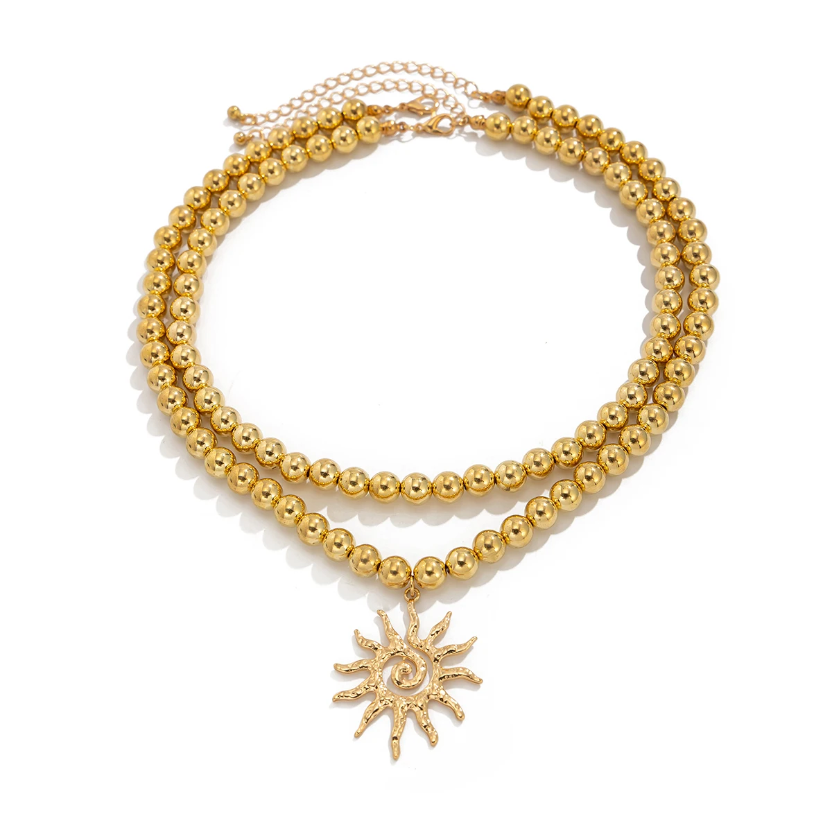 SHIXIN 2 Pcs/Set Trendy Smooth Imitation Pearl Choker Necklace for Men Hip Hop Gold Color Sun Pendant Necklace Male Jewelry New