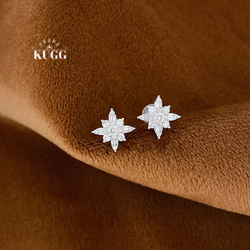 Pendientes KUGG 100% de oro blanco de 18 quilates, diseño clásico elegante, pendientes con diamantes naturales reales para mujer, joyería de boda de alta calidad