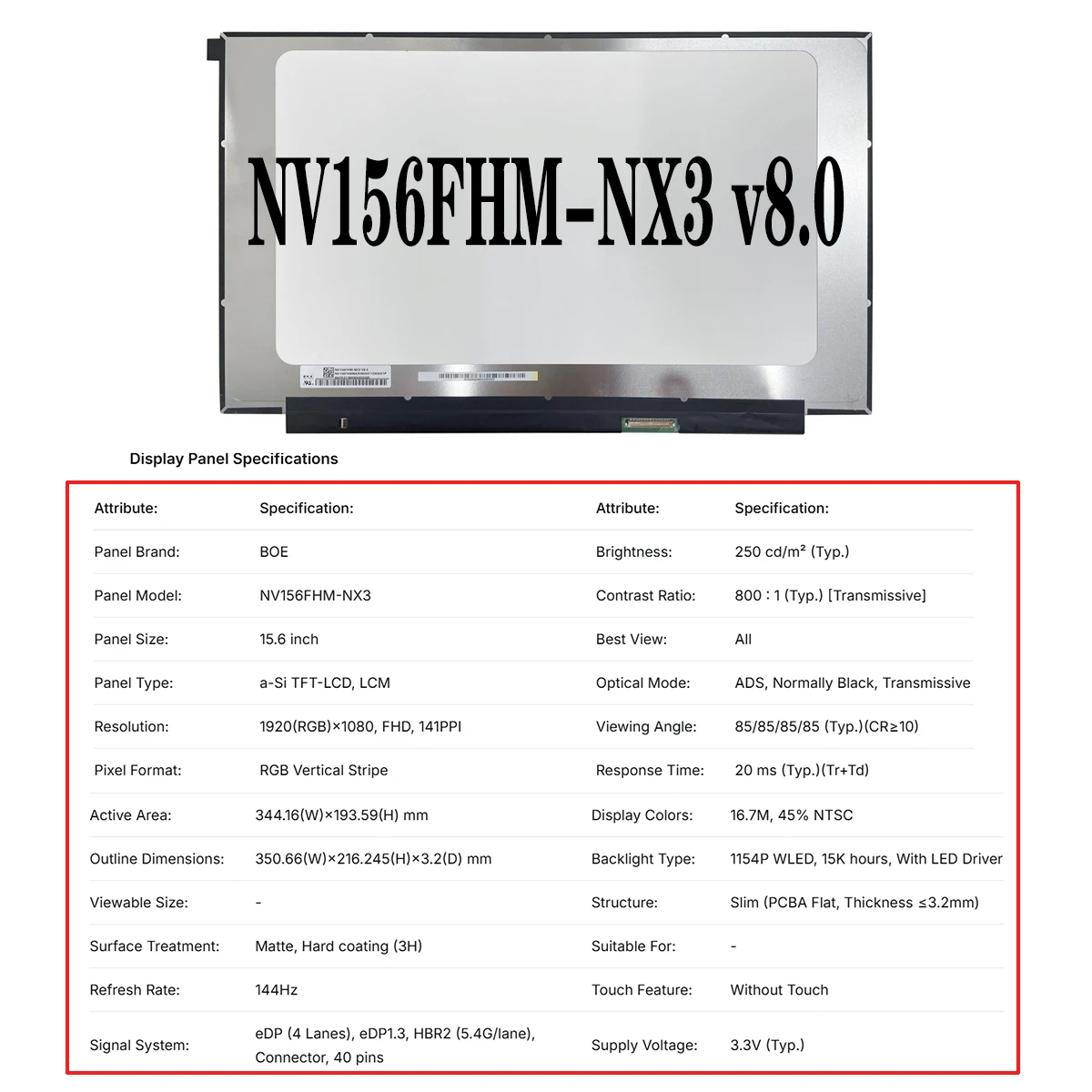 الجملة شاشة كمبيوتر محمول Lcd رفيعة N156HCA EAC Rev. C2 LM156LFGL03 NV156FHM NX3 v8.0 NV156FHM NY8 V8.2 NV156FHM N63 15.6"