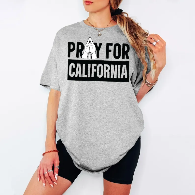 Pray for California Shirts Support LA Firefighters TShirt Los Angeles Fire Recovery Tops LA Resilience Support Tees Cotton Tops