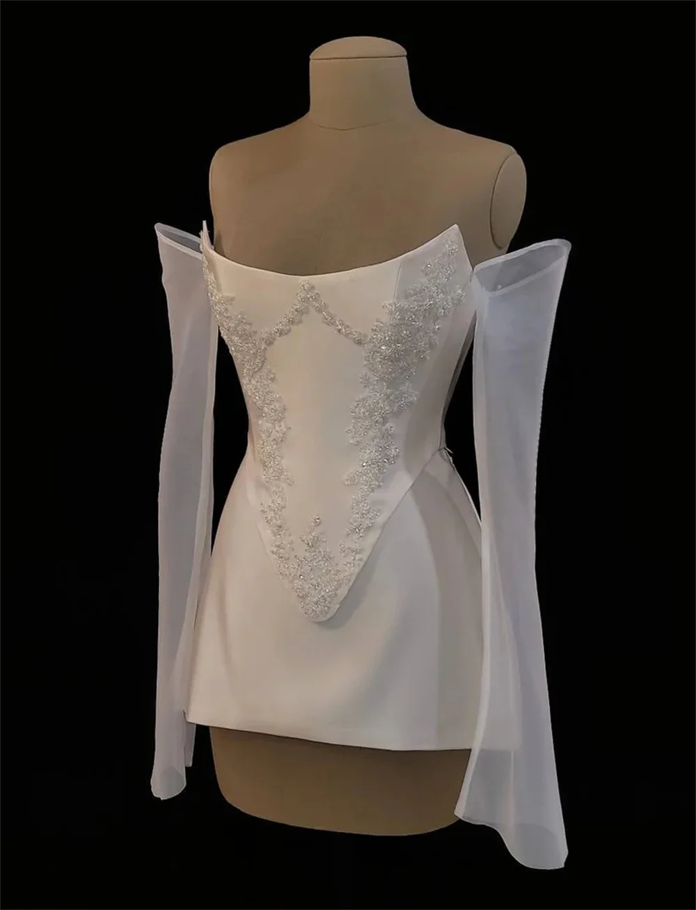 Kyoto White Appliques Off Shoulder Mini Wedding Dresses Customized Two-Piece Set vestidos de novia Long Sleeves Evening Dresses image 2