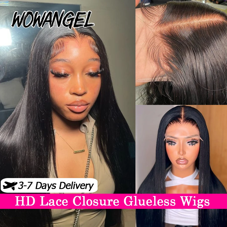 

WowAngel 34in 9x6/5x5 HD Lace Closure Glueless Wigs Ready To Wear Straight Human Hair Wigs Skins Melted Brazilian Hair For Women