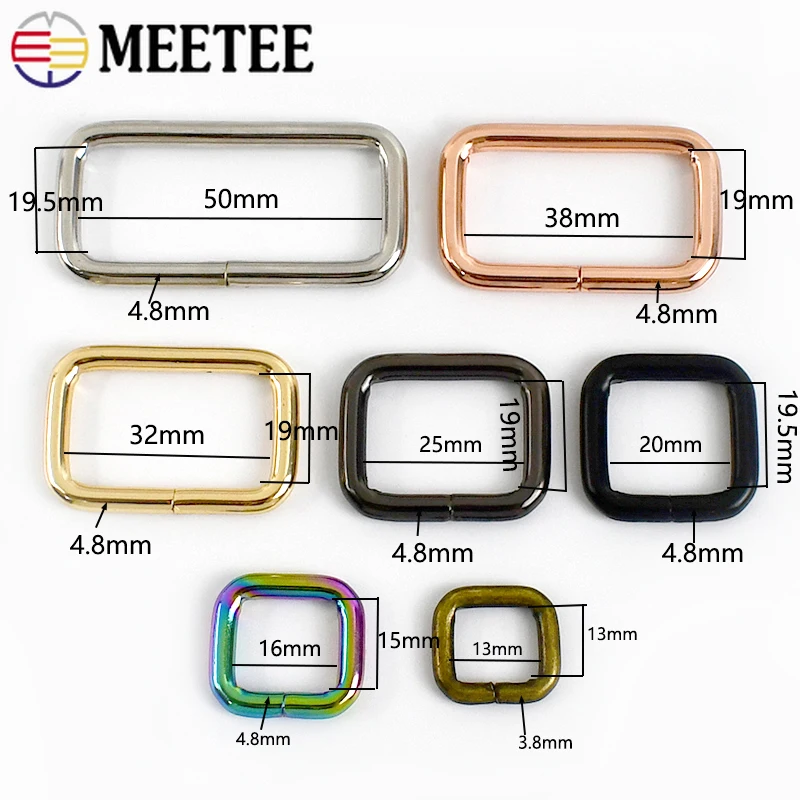 5Pcs Meetee 13-50mm Rectangle Metal O D Ring Buckles for Bags Webbing Belt Strap Shoes Adjuste DIY Hardware Sewing Accessories