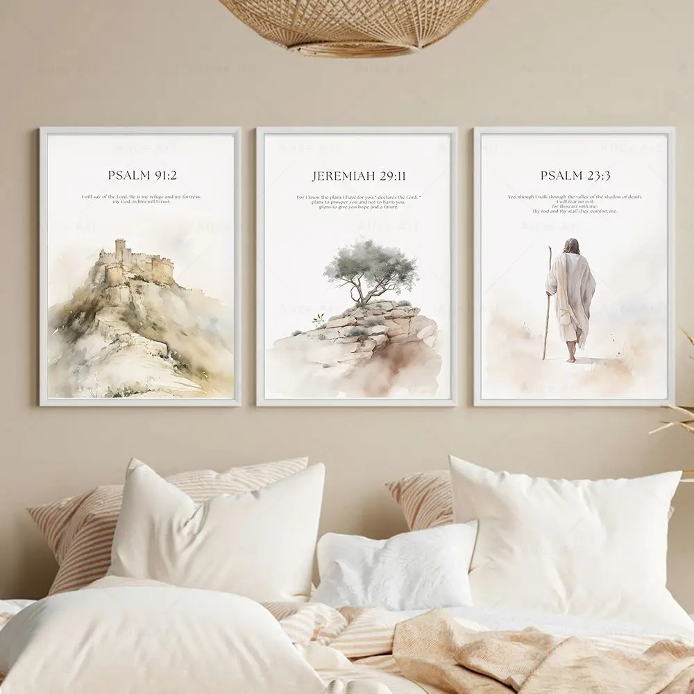 Psalm 23:3 Jeremiah 29:11 Psalm 91:2 Inspirational Quotes Poster Jesus Painting Christian Bible Verse Wall Art Living Room De