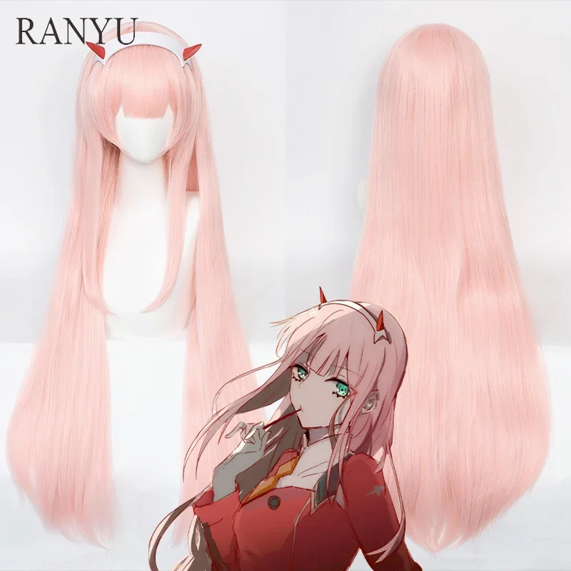 RANYU-peluca larga de Anime para mujer, pelo liso sintético rosa, pelo esponjoso resistente al calor para fiesta de Cosplay