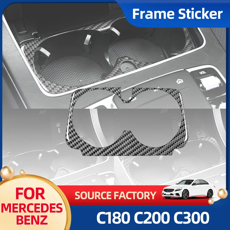 

Interior Stickers For Mercedes Benz W205 C180 C200 C300 C GLC Class Carbon Fiber Center Console Cup Holder Trim Frame Sticker Ca
