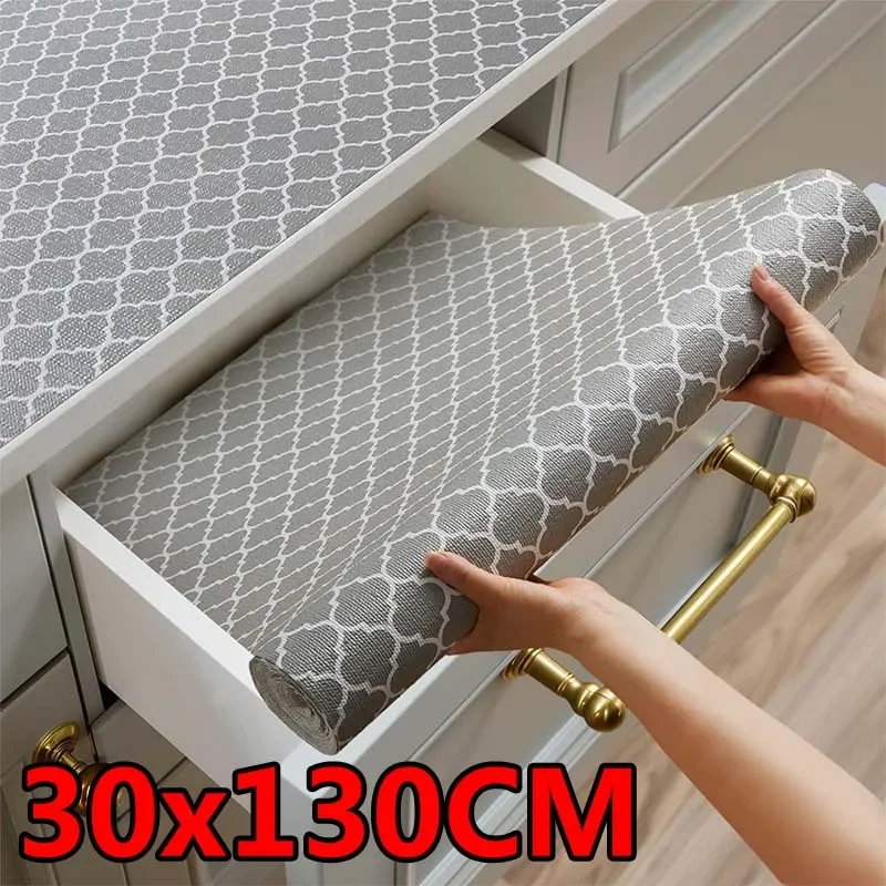 

30x130CM Non-Adhesive Kitchen Cabinets Shelf Liner Non-slip Waterproof Drawer Liners for Cupboard Dresser Bathroom Kitchen