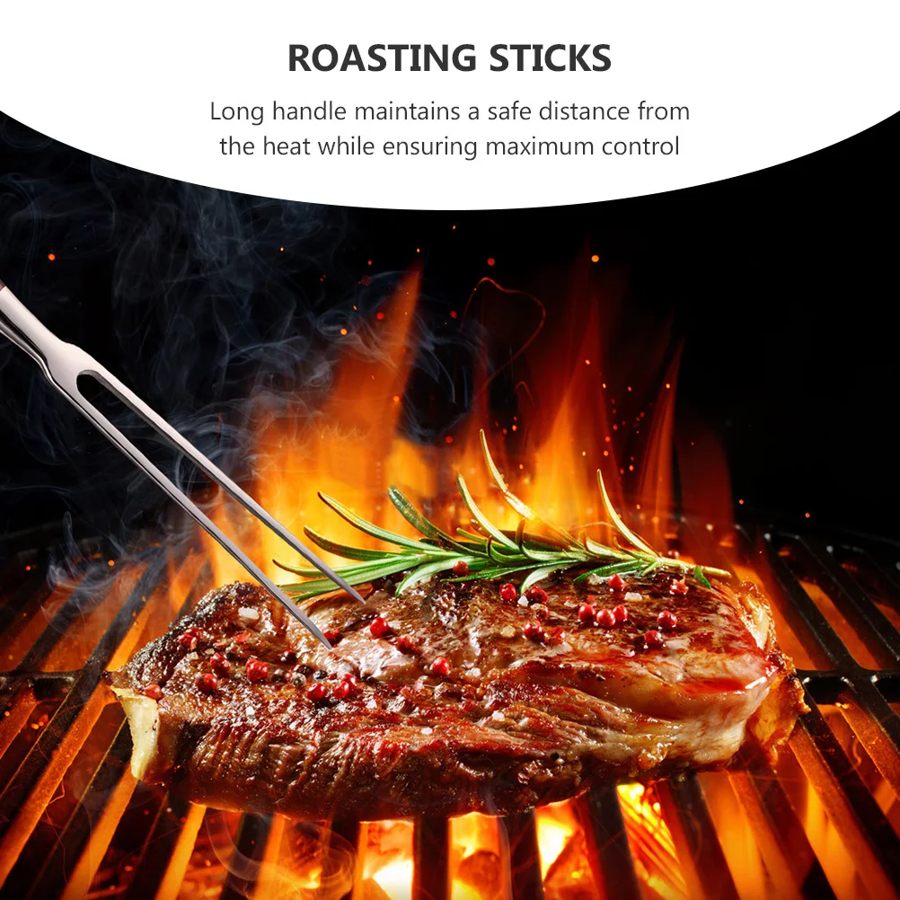 

1Set Stainless Steel Barbecue Forks Wood Handle Long Handle for Bbq Grilling Roasting Sticks Multipurpose Kitchen Tool