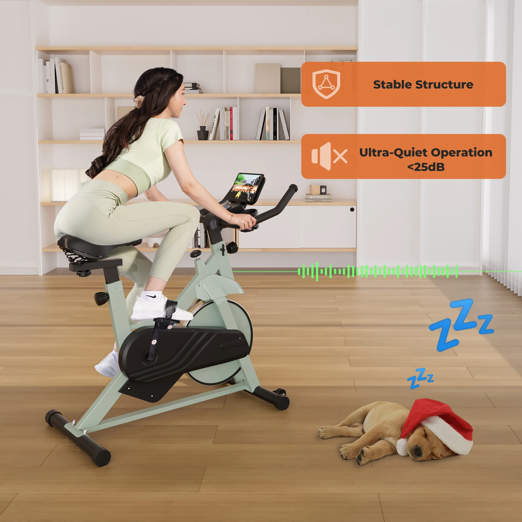 Superun Heimtrainer mit magnetischer Steuerung, großer Tablet-Halter, bequemer Sitz, Indoor-Radfahren, Cardio-Fitness-Fahrrad – Detail 1
