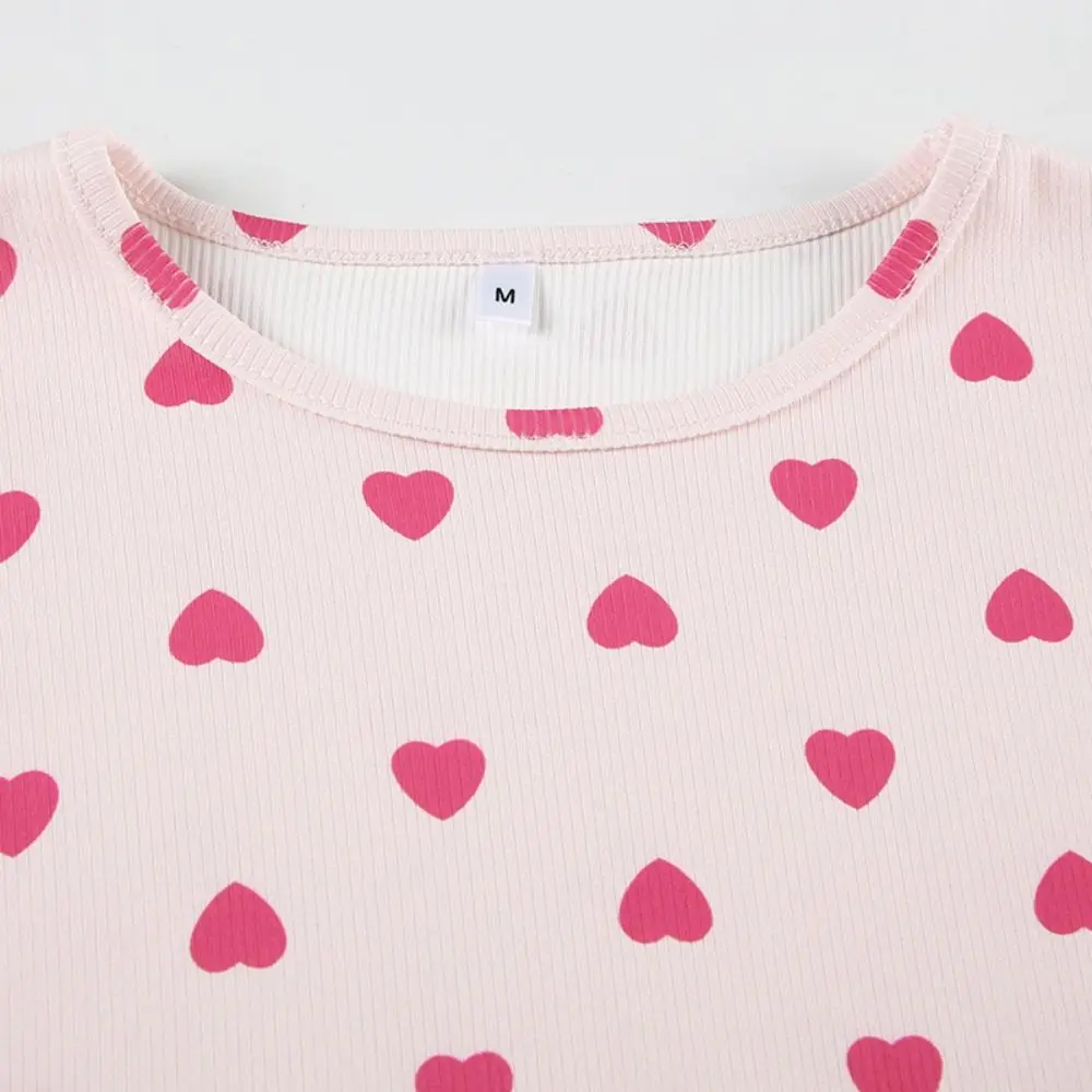 편안한 달콤한 반팔 잠옷 세트 얇은 하트 캐미솔 반바지 Nightdress Euffle Homewear 두 조각 Nightwear 여름