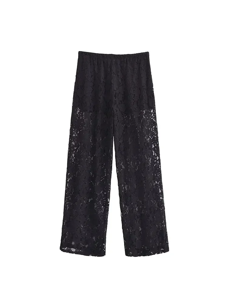 2024 Spring Women Lace Pants Sets Woman Loose Shirt Blouse Women Casual Straight Pants Women 2 Piece Set