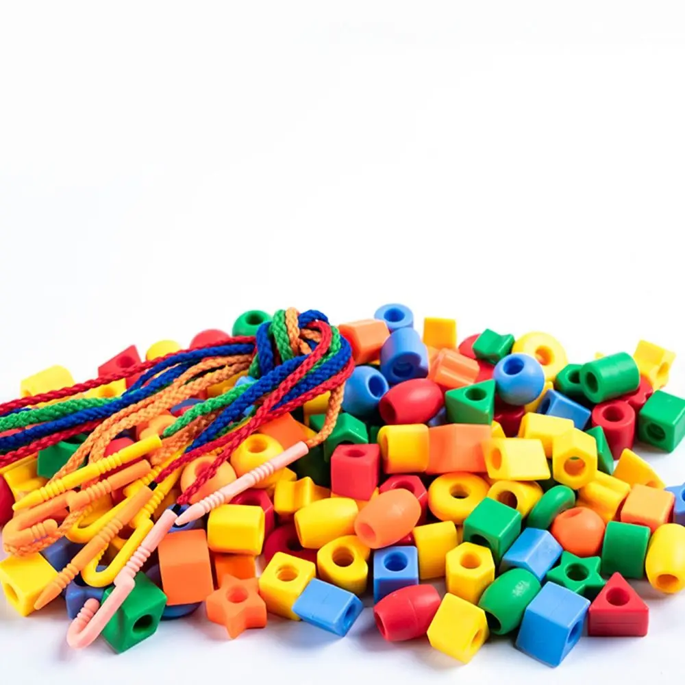 48/100/160PCS Multicolor Montessori Threading Beads Toy Geometry Shape Bracelet Toy Stringing Beads Toy Building Blocks Plastic