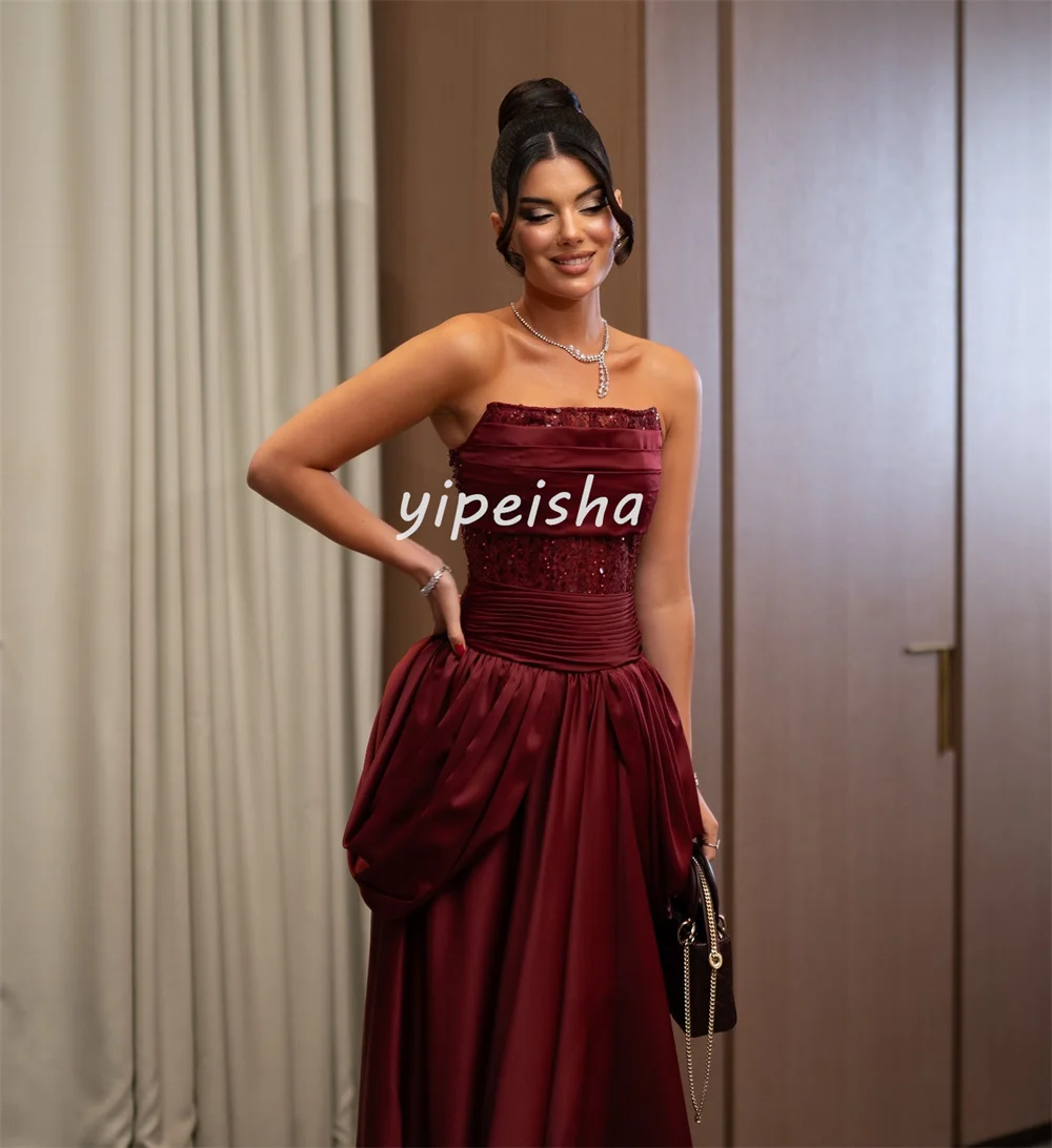 Customized Matching Fashion Pleat Draped A-line Strapless Long Dresses Bespoke Occasion Dresses Exquisite Sizes Available