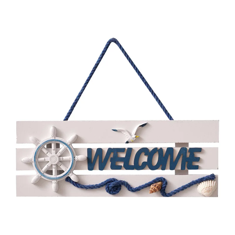 علامة ترحيب خشبية ديكور بحري لوحة على طراز البحر الأبيض المتوسط فندق المنزل الساحلي منزل الشاطئ علامة ترحيب جدار ديكور المنزل #5