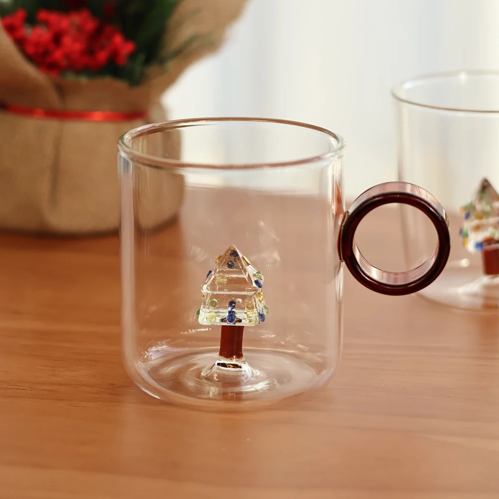 ثلاثية الأبعاد شجرة عيد الميلاد كوب زجاجي شفافة درينكوير شكل فريد كوب ماء التصميم الإبداعي كوب احتفالي نمط أدوات المائدة المنزلية