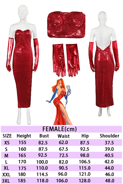 Movie Who Frame Cos Roger Rabbit Jessica Cosplay Costume, Robe, Tenues, Halloween, Carnaval, Adulte, Femmes, Bol, Roleplay, Sexy