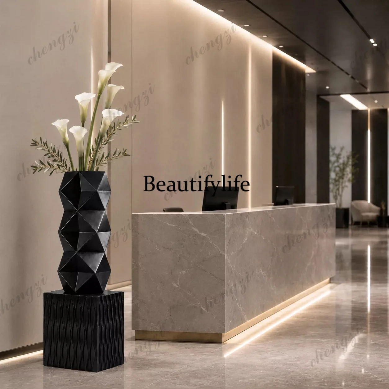 Black geometric vase flower several combinations business space art flower utensils hotel clubhouse front desk soft furnishings