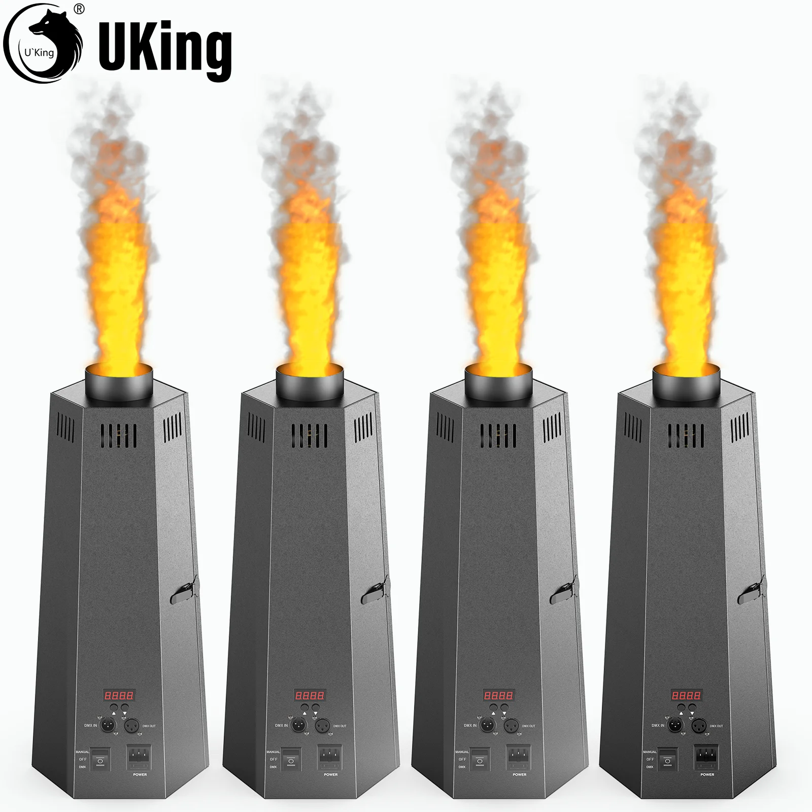 

U`King 4Pcs 80W Hexagonal Flame Machine Stage Flamethrow DMX512 Fire Column Machine For Outdoor Music Show Wedding Banquet