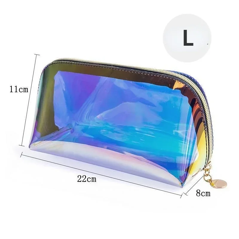 Laser Color Transparent Cosmetic Bag PVC Waterproof Wash Toiletry Makeup Bag Organizer Female Girls Zipper Make Up Beauty Case