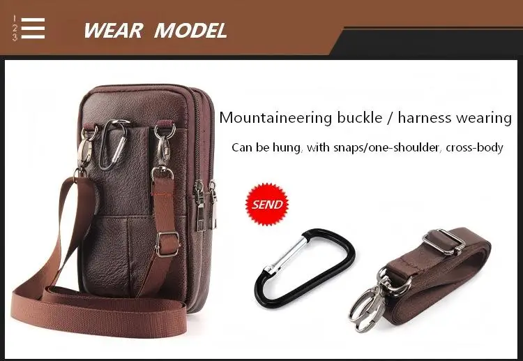 Herren-Leder-Gürteltasche - Große Kapazität Handy-Gürteltasche - Outdoor-Arbeitsrucksack, Sport-Wandertasche Tragbare Umhängetasche – Detail 18