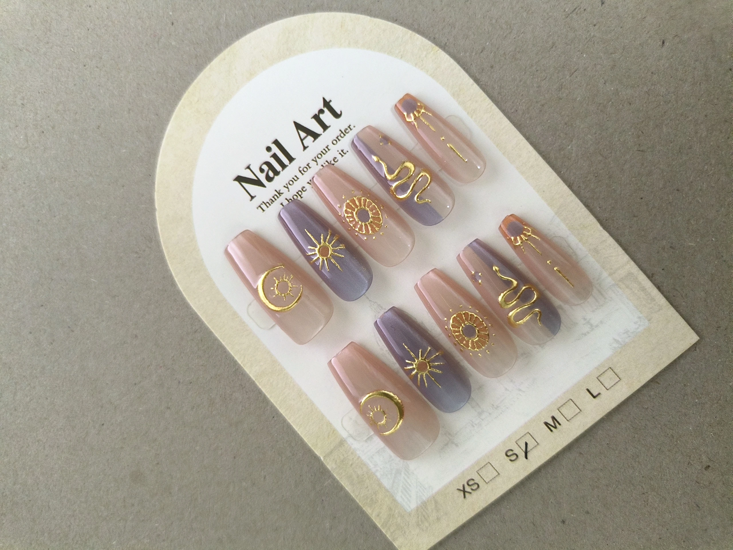 10 pièces soleil lune étoile gothique fait à la main moyen trapézoïdal faux ongles oeil de chat ongles coréens presse sur longs faux ongles réutilisables