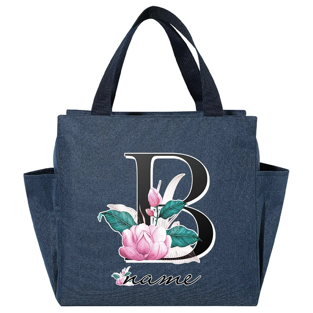 Bolsa enfriadora multifunción de gran capacidad, bolso de mano con nombre personalizado, letras negras, bolsas térmicas portátiles, fiambrera, bolsa de comida para Picnic