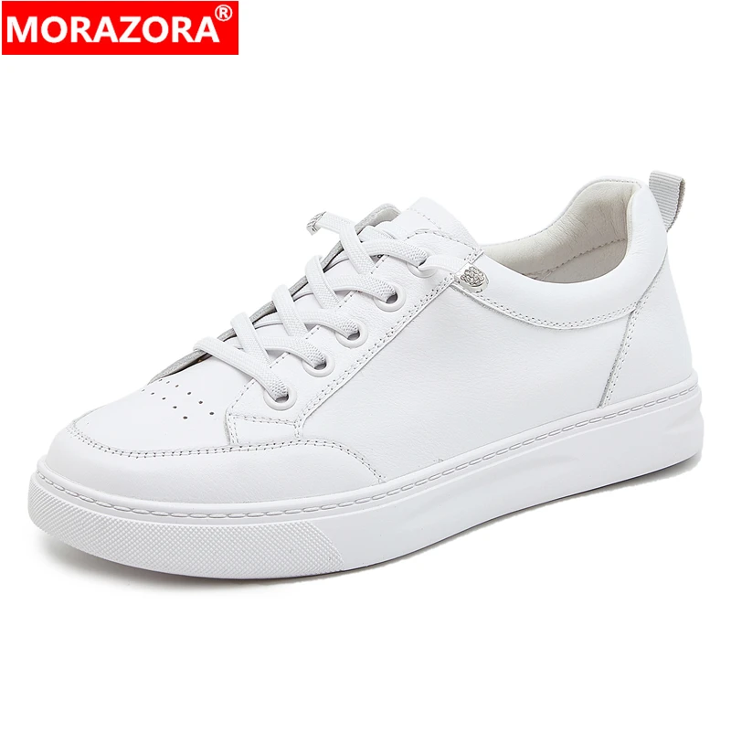 MORAZORA Plus Size 34-41 New Genuine Leather Shoes Lace Up Spring Autumn Women Sneakers Casual Footwear Small White Shoes