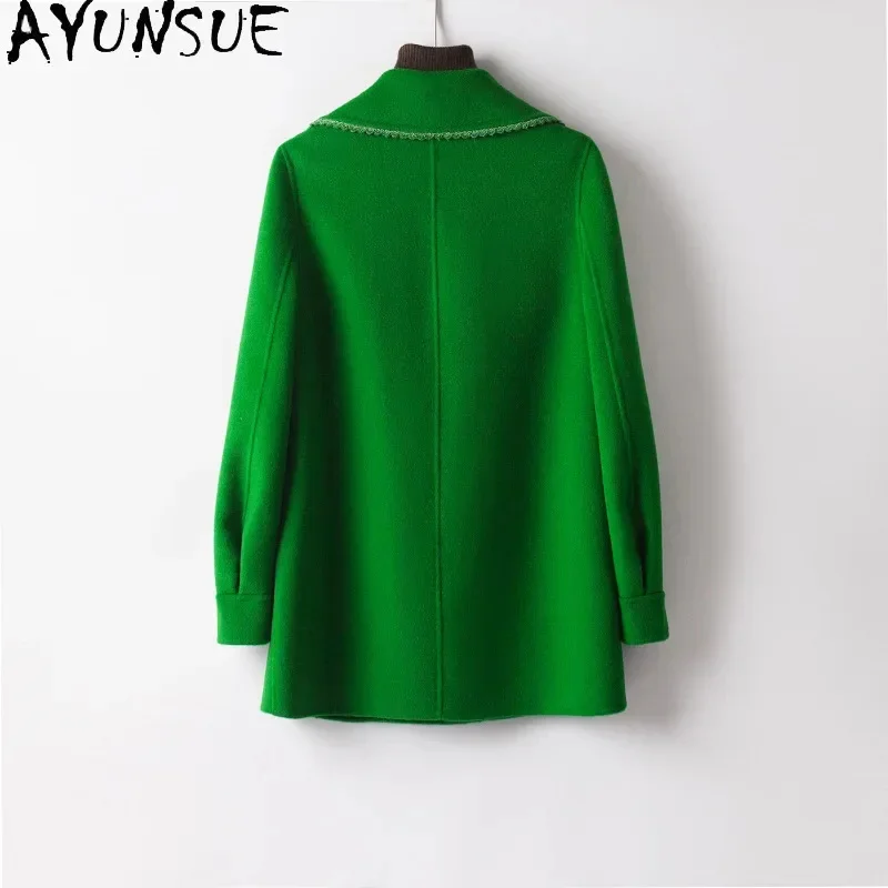 High AYUNSUE Quality 100% Wool Coats for Women 2024 Fall Winter Medium Double-sided Woolen Jacket Suit Collar Casaco Feminino