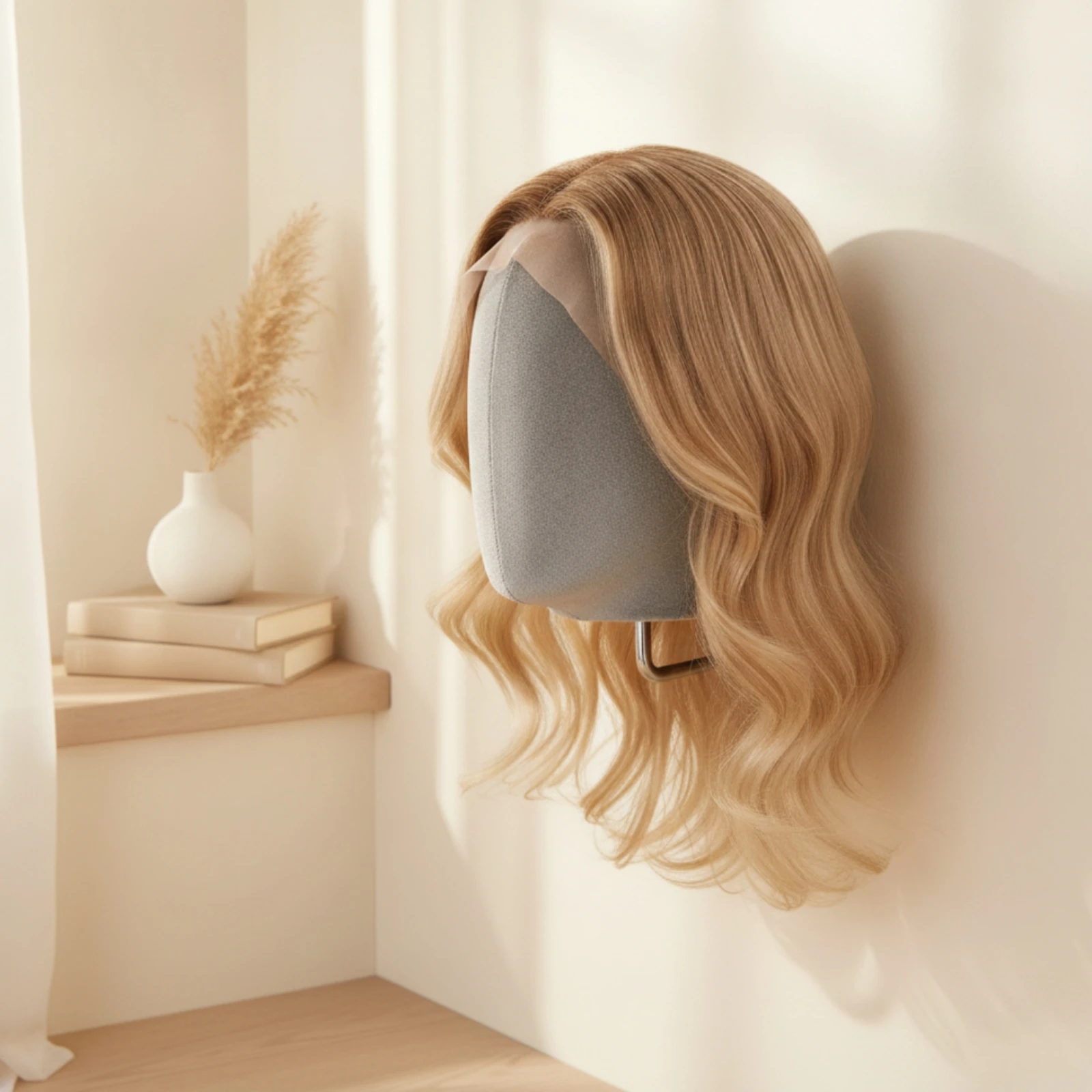 ヘアピースディスプレイヘッド-キャンバスカバー付きヘアピースヘッド-壁掛け式-簡単設置-高耐久性-サロンオーナー、ヘアサロン向け