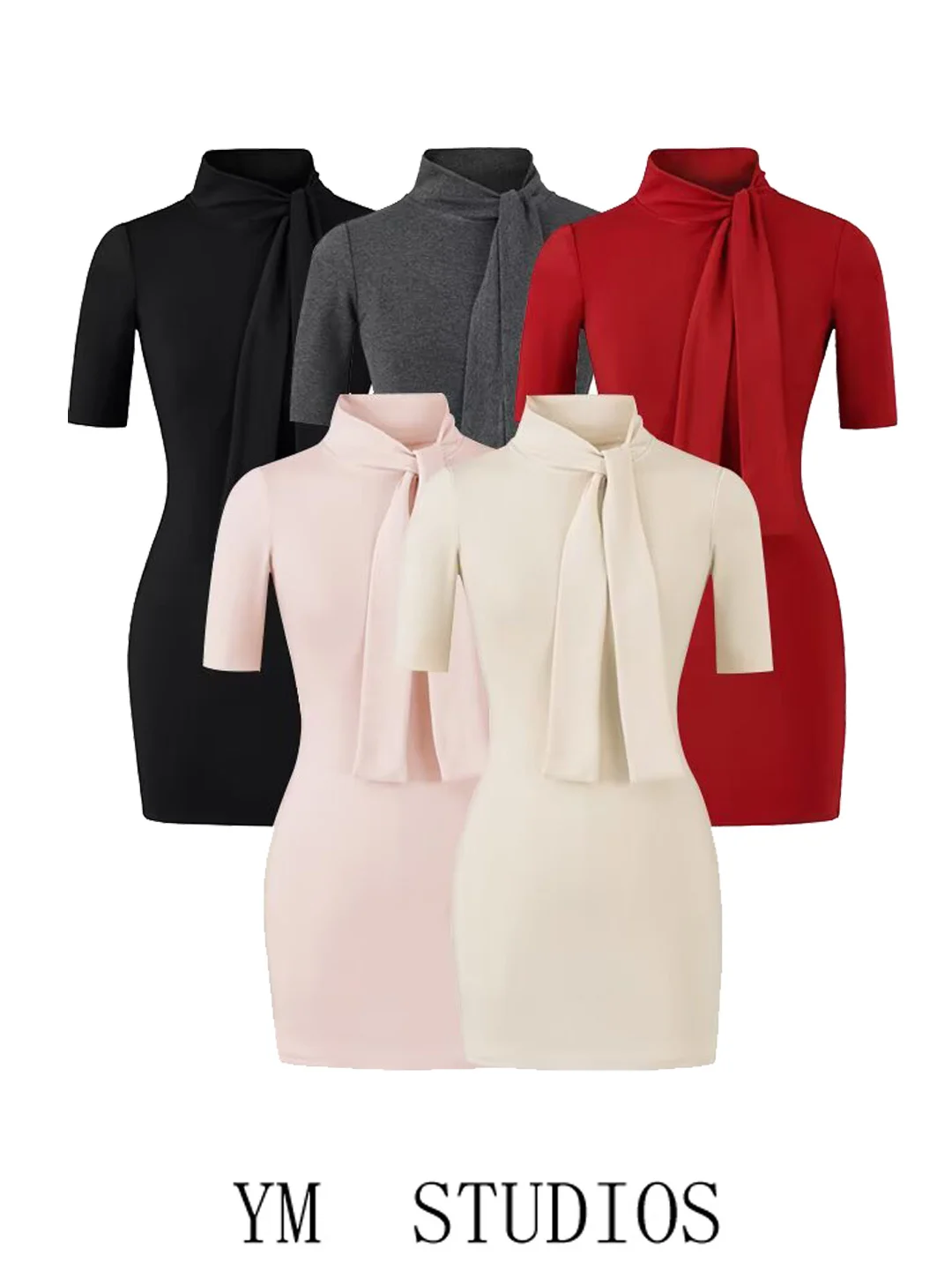 

Эластичная облегающая юбка с высоким воротником и драпированным поясом, короткая, из полиэстера, для девушек, летняя, повседневная, облегающая, сексуальная