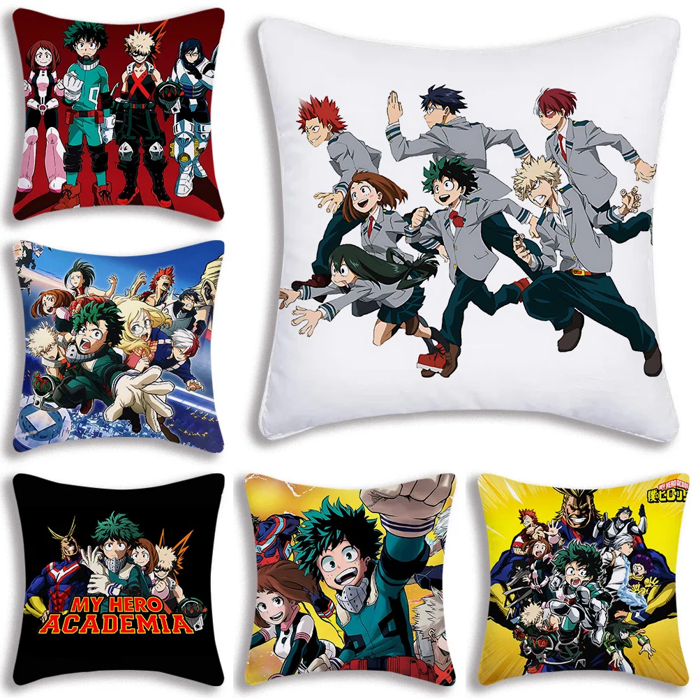 M-My Hero AcademiaS Pillow Covers Cartoon Sofa Decorative Home Double-sided Printing Short Plush Cute Cushion Cover