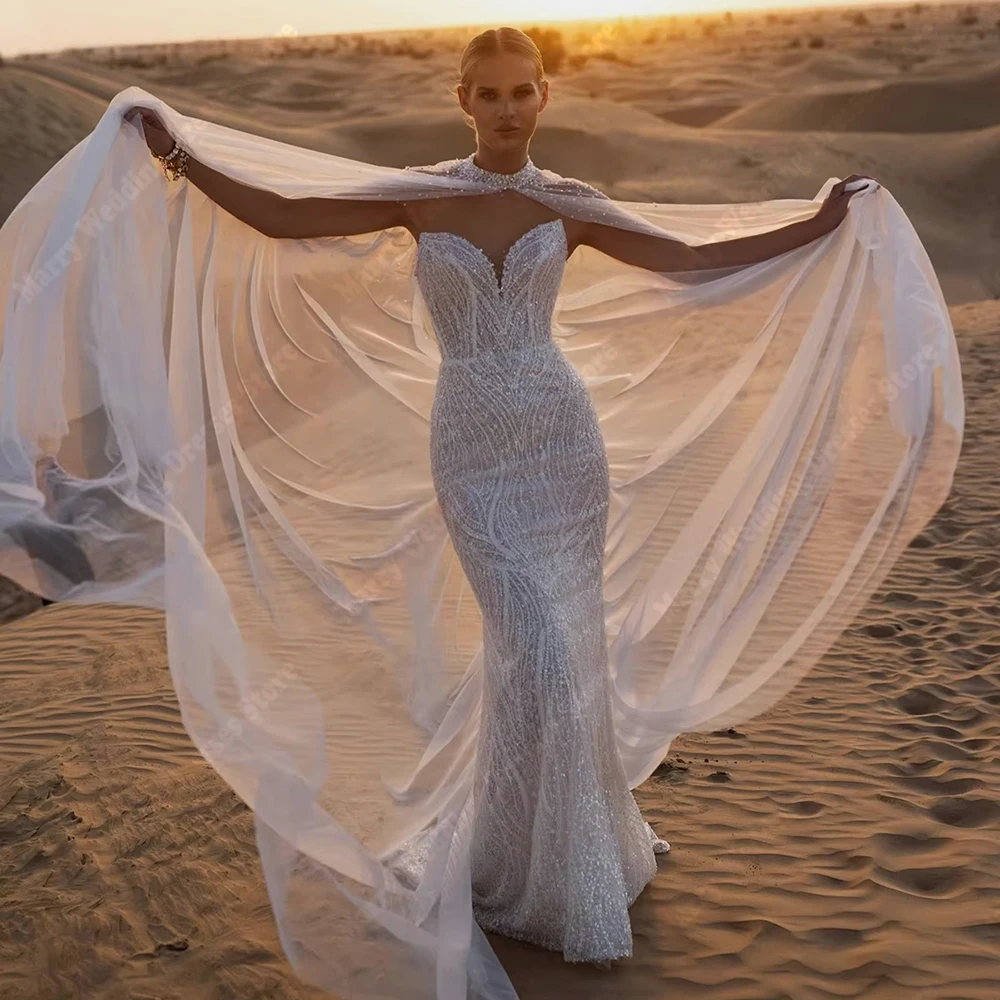 

2026 Elegant Sexy Mermaid Women Wedding Dresses Gorgeous Sleeveless Bride Gown Mopping Length Banquet Robes De Mariée Customized