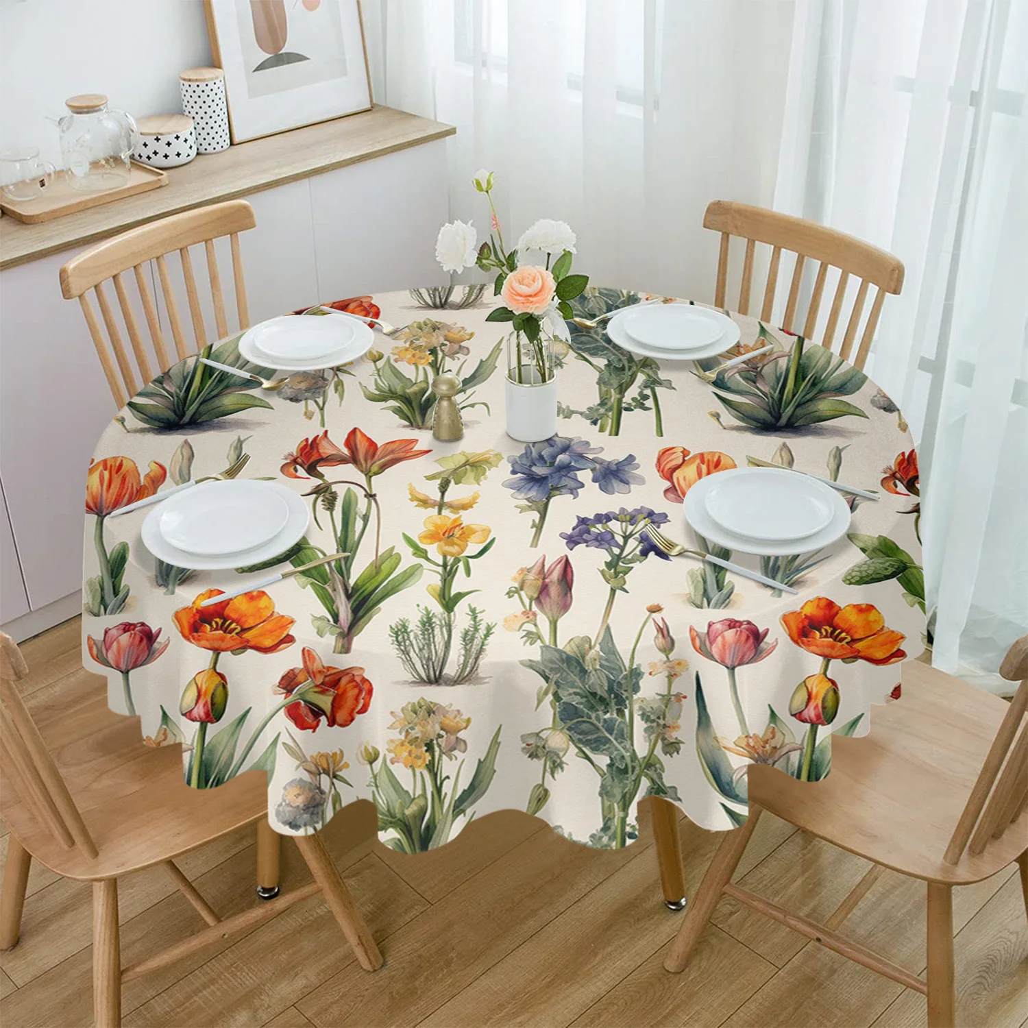 Flower Retro Tablecloth Rectangular Holiday Table Cover Party Dinner Decor Waterproof Table Cloth